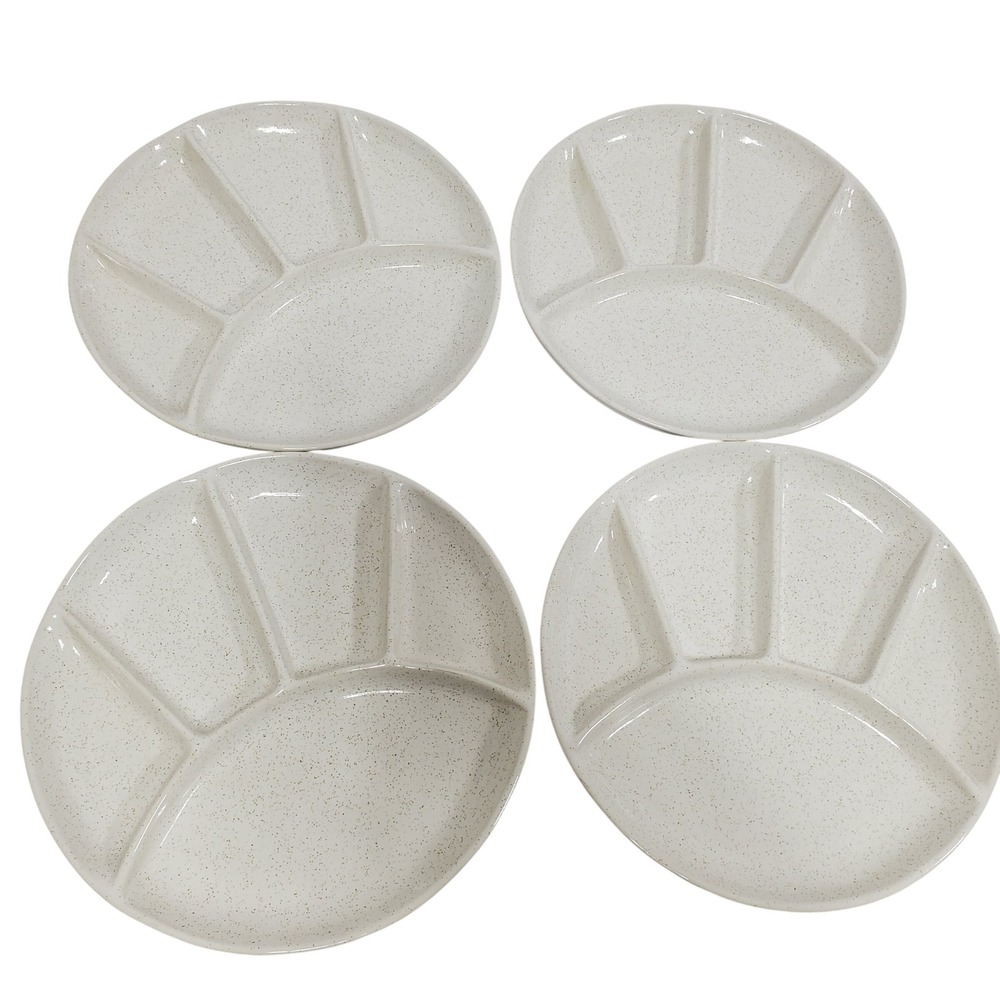 Pot Shop Boston 6 Mass Divided Grill Plates 10.25" Cream Speckled Set of 4 q